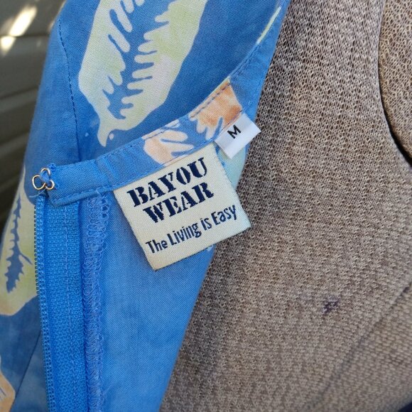 Vintage Hawaiian Dress Sz Medium Blue Tropical Leaf Batik Maxi Long Boho Hippy - Picture 11 of 13